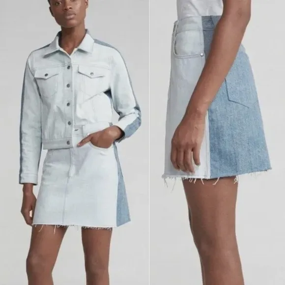 NWT Rag &amp; Bone Moss Raw Hem Denim Mini Skirt in Double Blues