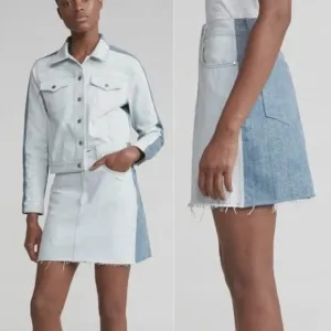 NWT Rag &amp; Bone Moss Raw Hem Denim Mini Skirt in Double Blues