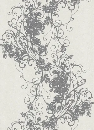 Ornated Floral Scroll White Grey 5794-10 Wallpaper