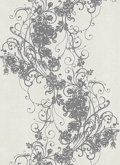 Ornated Floral Scroll White Grey 5794-10 Wallpaper