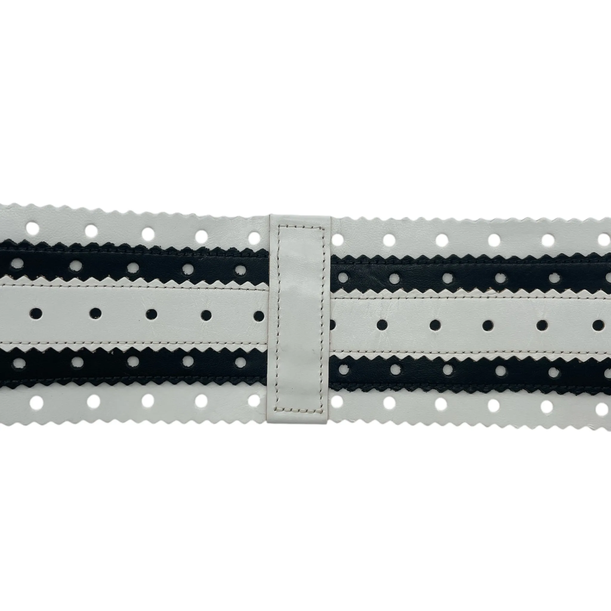 Oscar de la Renta 2000's Black and White Perforated and Serrated Wide Leather Corset Belt