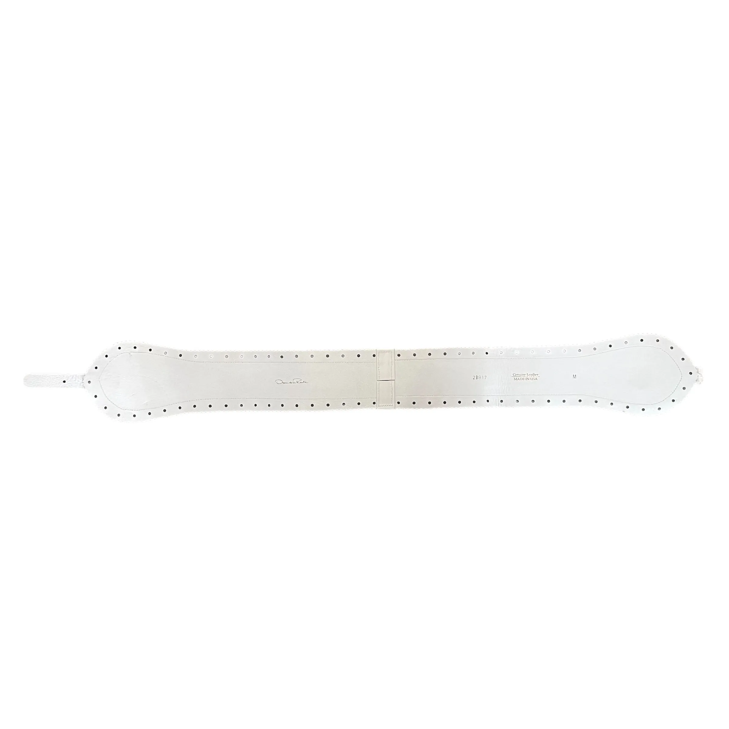 Oscar de la Renta 2000's Black and White Perforated and Serrated Wide Leather Corset Belt