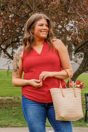 Owns My Heart V-Neck Tank Top- Red