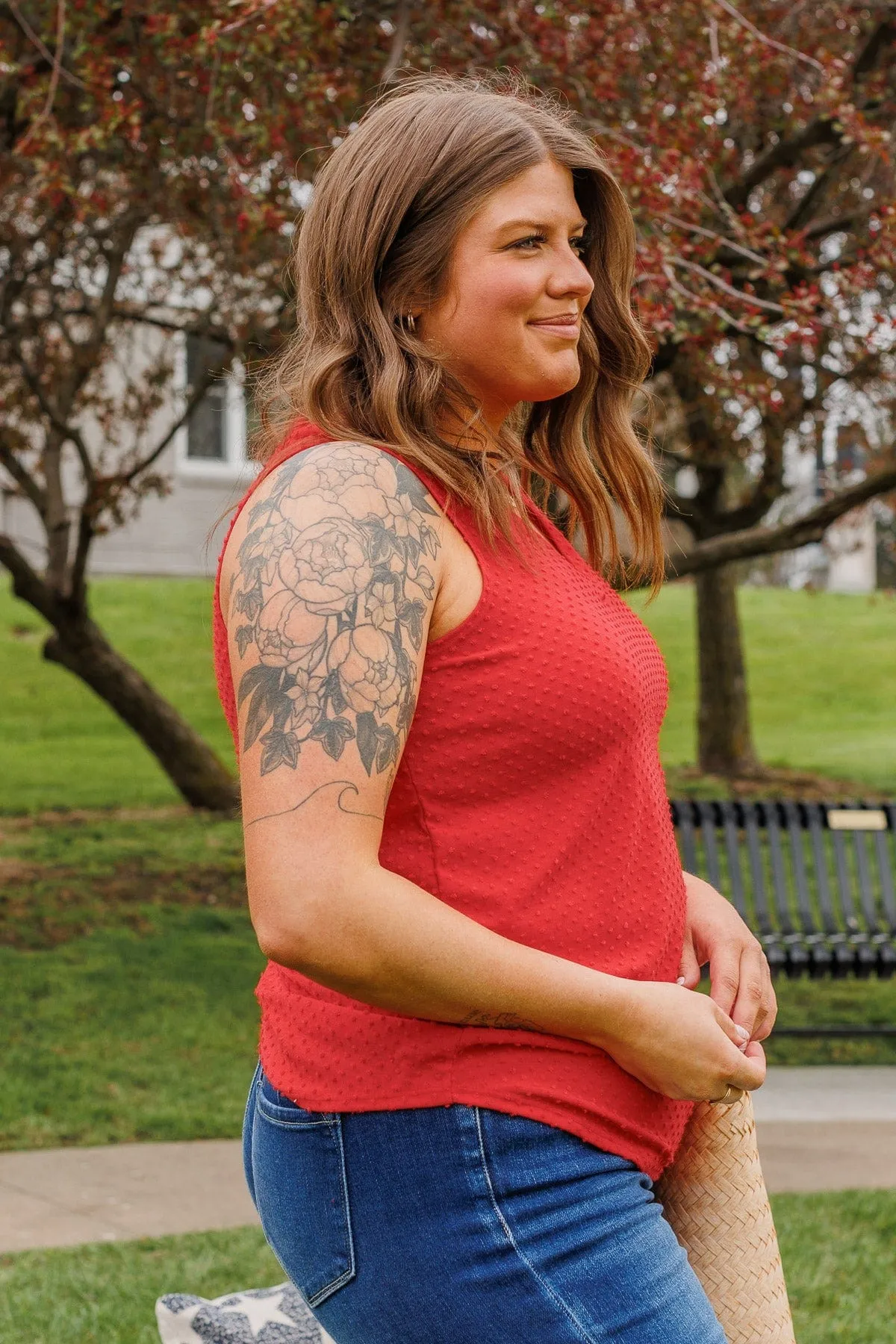 Owns My Heart V-Neck Tank Top- Red
