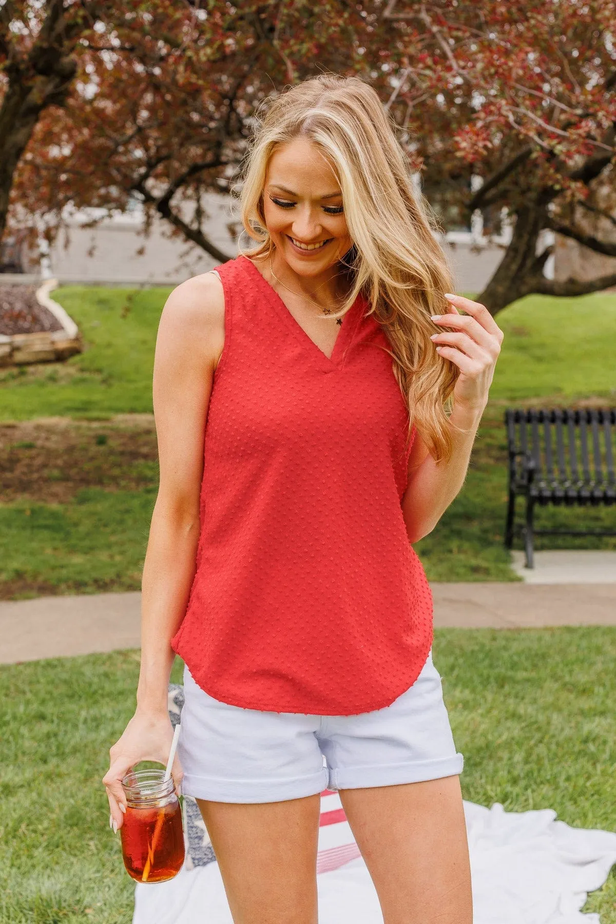 Owns My Heart V-Neck Tank Top- Red