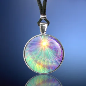 Pastel Rainbow Swirl Necklace, Fibonacci Spiral Energy Art by Primal Painter - "Aura Swirl"