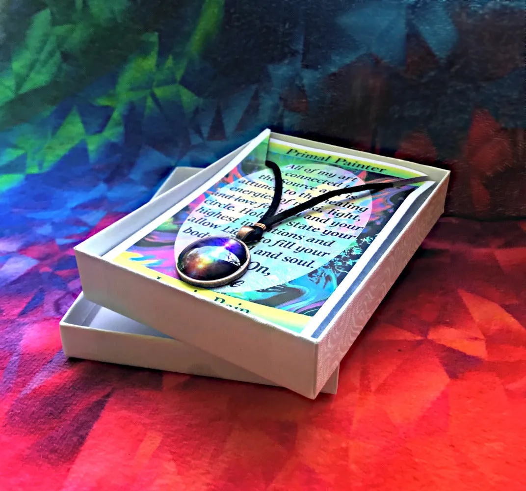 Pastel Rainbow Swirl Necklace, Fibonacci Spiral Energy Art by Primal Painter - "Aura Swirl"