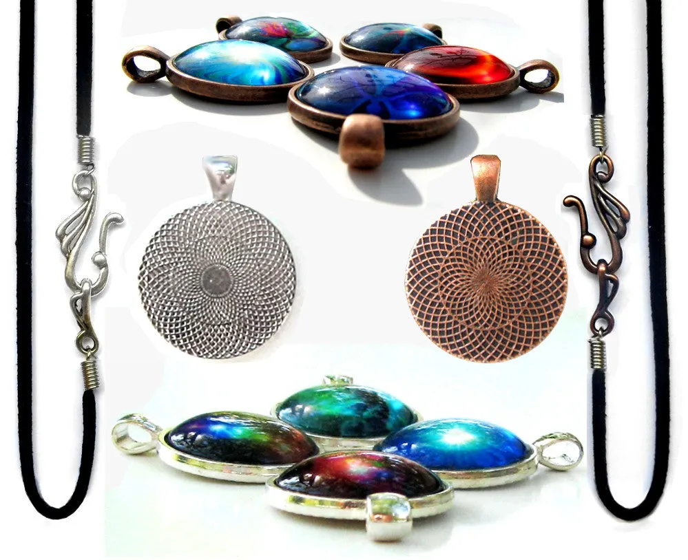 Pastel Rainbow Swirl Necklace, Fibonacci Spiral Energy Art by Primal Painter - "Aura Swirl"