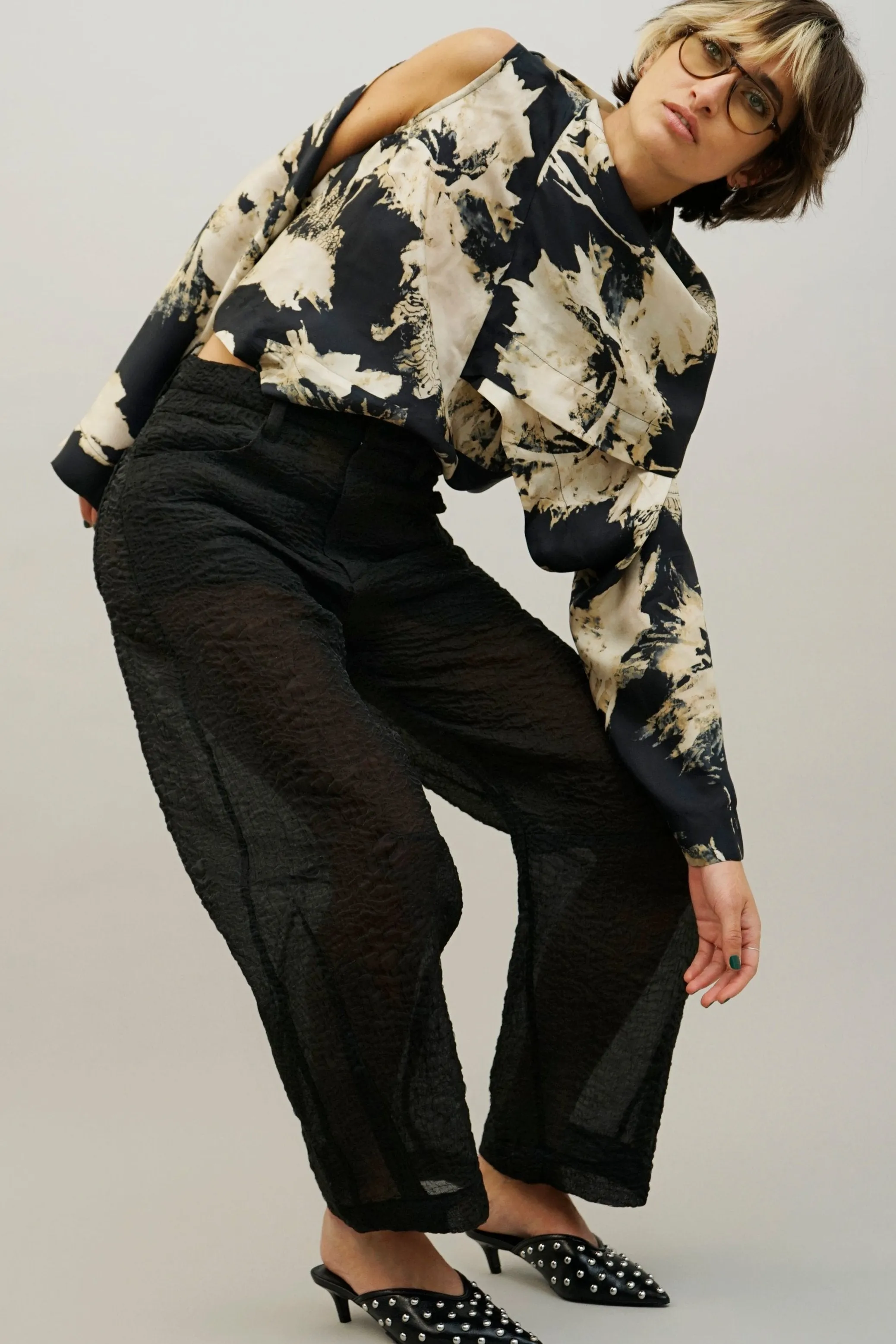 Pot Black Sheer Barrel Leg Pants