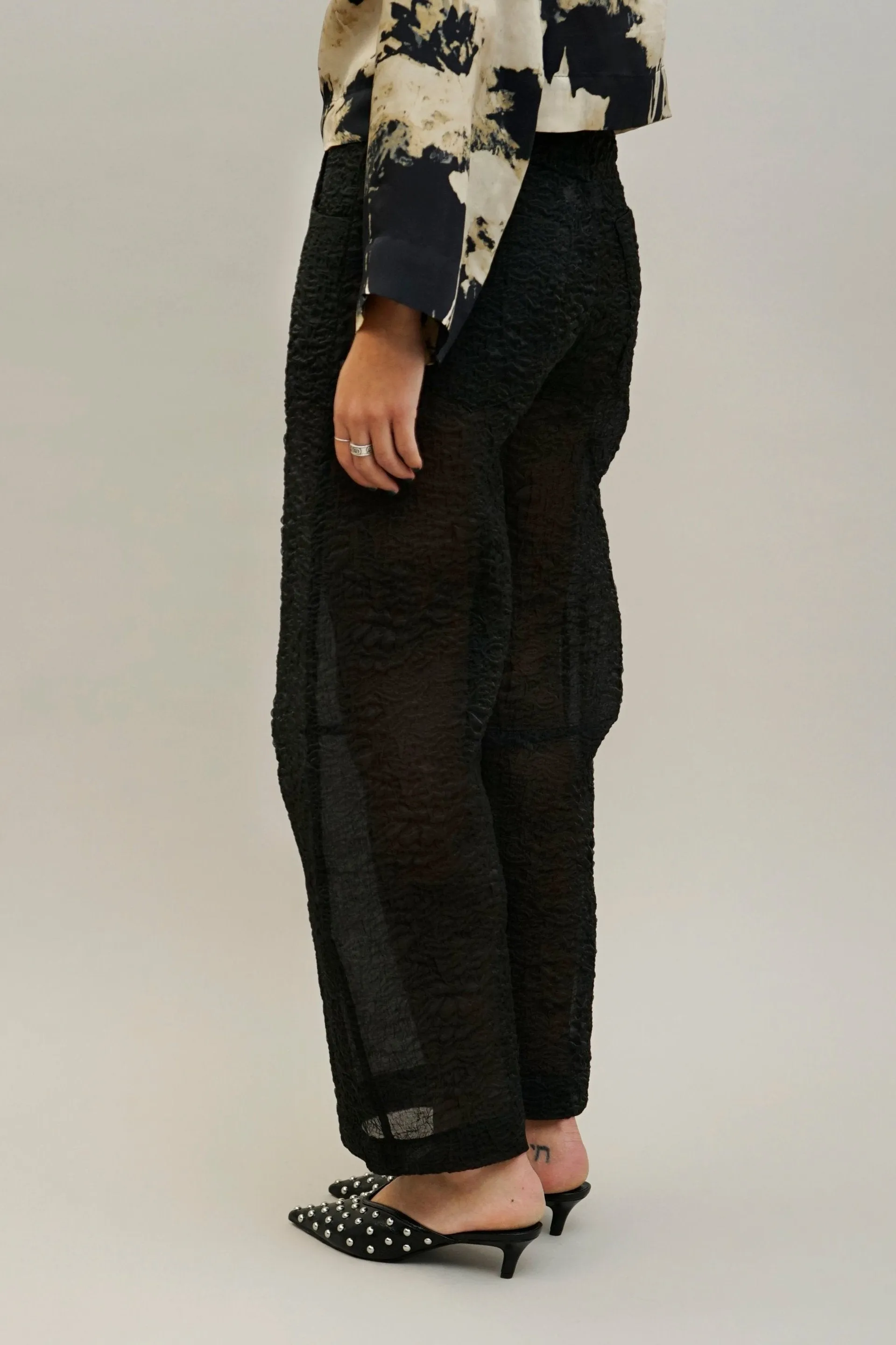 Pot Black Sheer Barrel Leg Pants