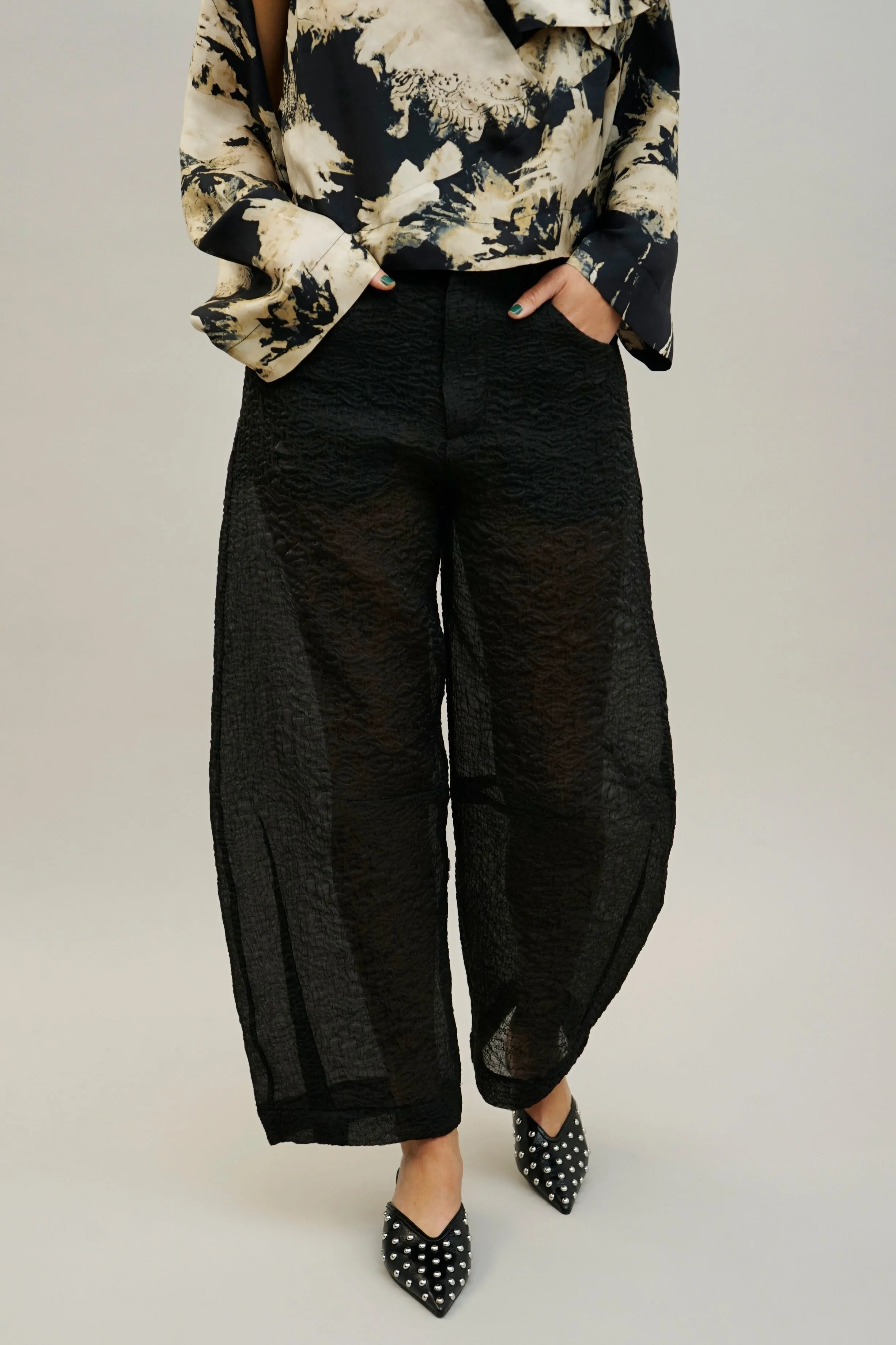 Pot Black Sheer Barrel Leg Pants