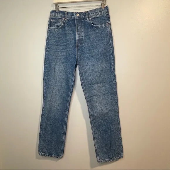 Reformation High Rise Straight Blue Jeans 31 flaw