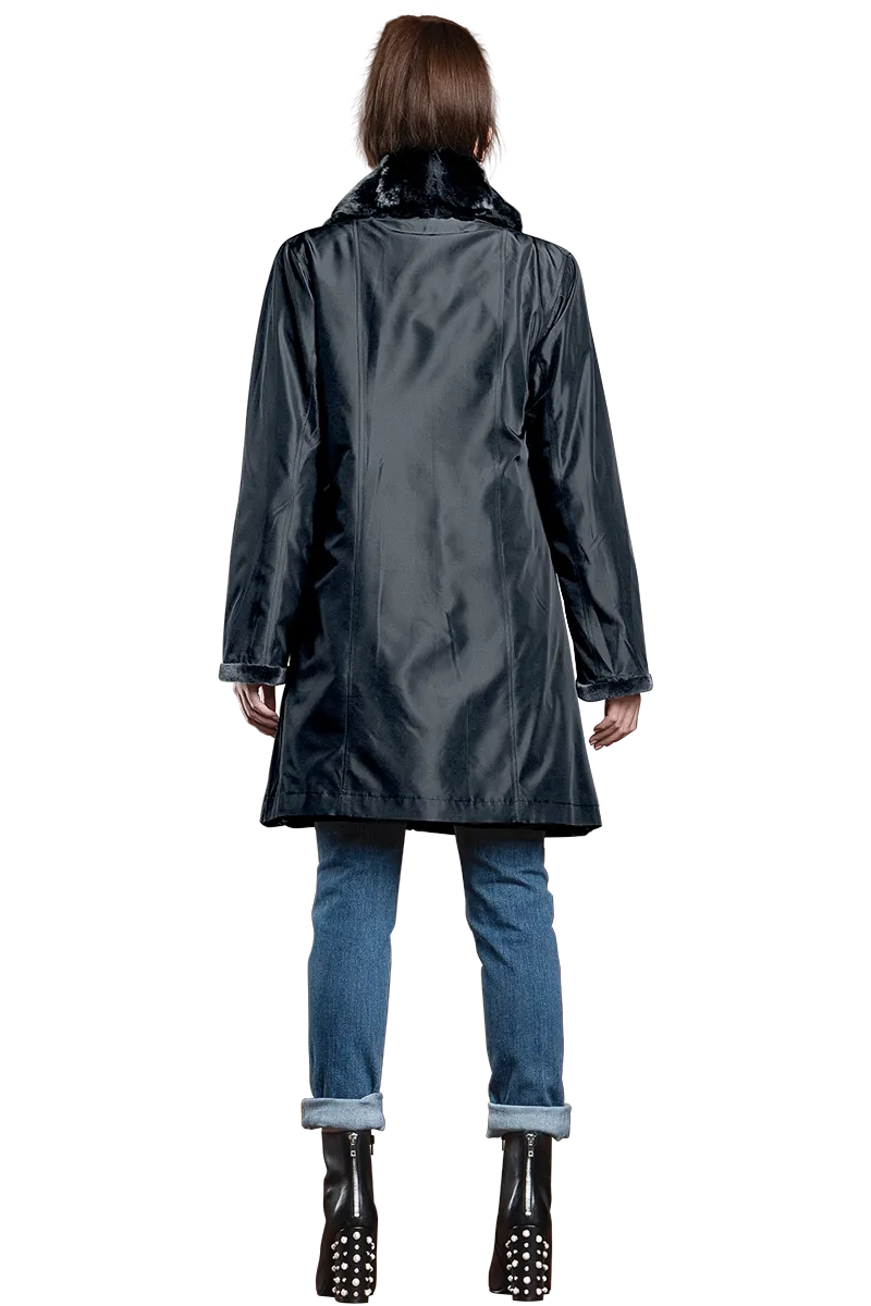 Reversible Fitted Sheared Mid Length Mink Fur Coat - Chinchilla Shawl Collar