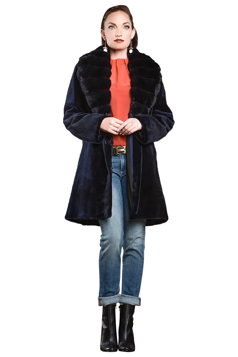 Reversible Fitted Sheared Mid Length Mink Fur Coat - Chinchilla Shawl Collar
