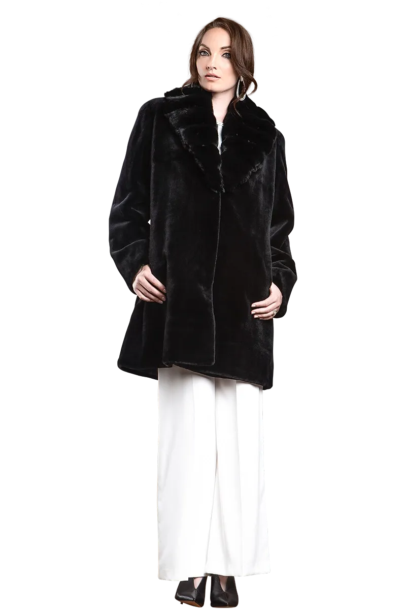 Reversible Fitted Sheared Mid Length Mink Fur Coat - Chinchilla Shawl Collar