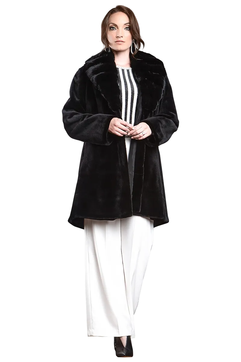 Reversible Fitted Sheared Mid Length Mink Fur Coat - Chinchilla Shawl Collar