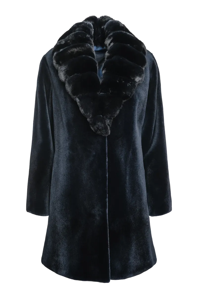 Reversible Fitted Sheared Mid Length Mink Fur Coat - Chinchilla Shawl Collar