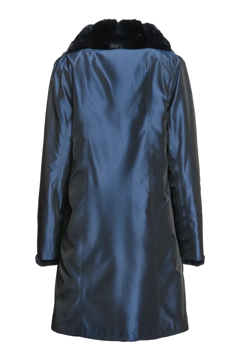 Reversible Fitted Sheared Mid Length Mink Fur Coat - Chinchilla Shawl Collar