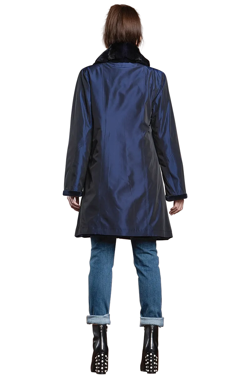 Reversible Fitted Sheared Mid Length Mink Fur Coat - Chinchilla Shawl Collar