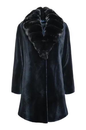 Reversible Fitted Sheared Mid Length Mink Fur Coat - Chinchilla Shawl Collar
