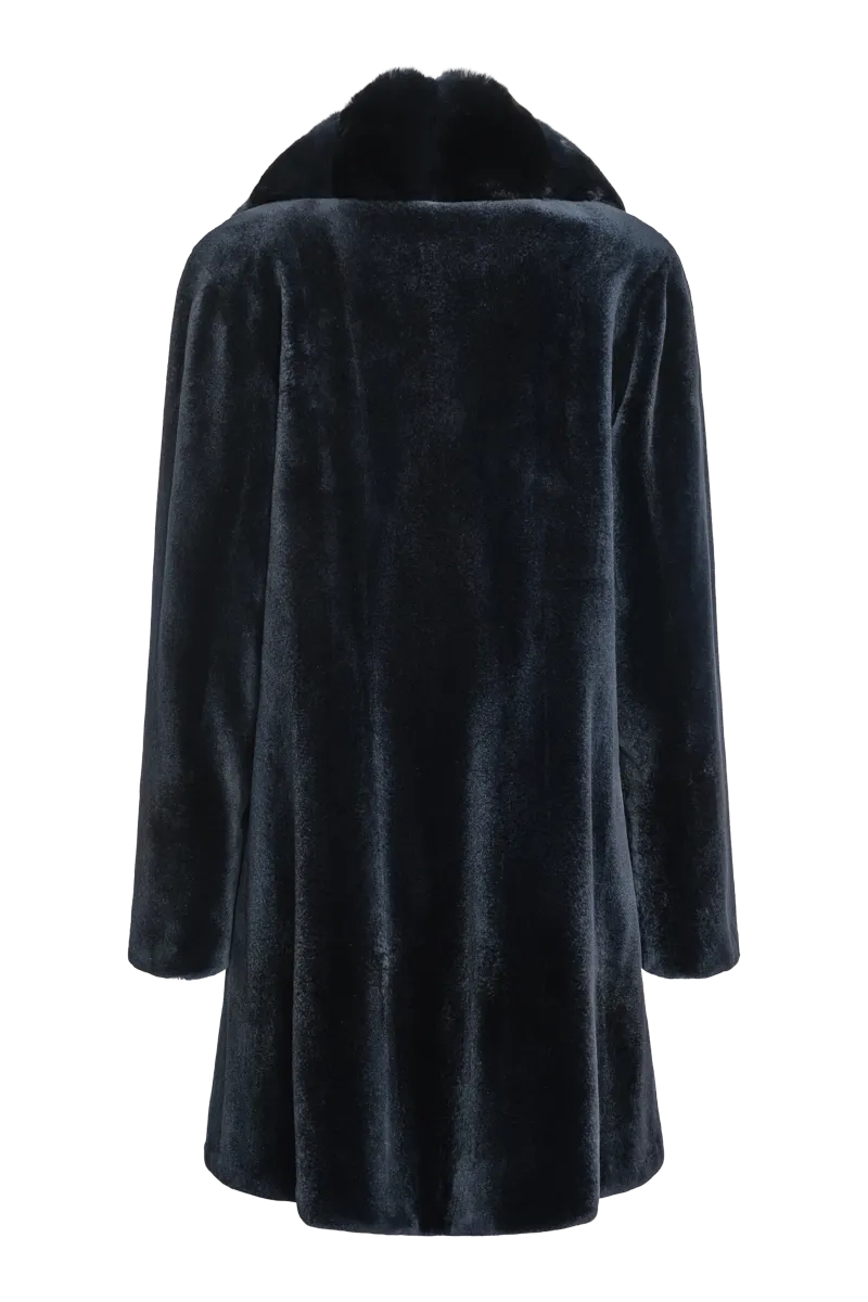 Reversible Fitted Sheared Mid Length Mink Fur Coat - Chinchilla Shawl Collar