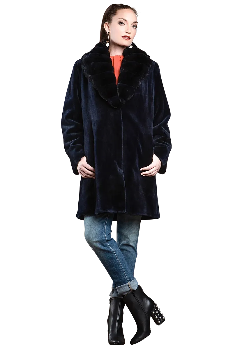 Reversible Fitted Sheared Mid Length Mink Fur Coat - Chinchilla Shawl Collar