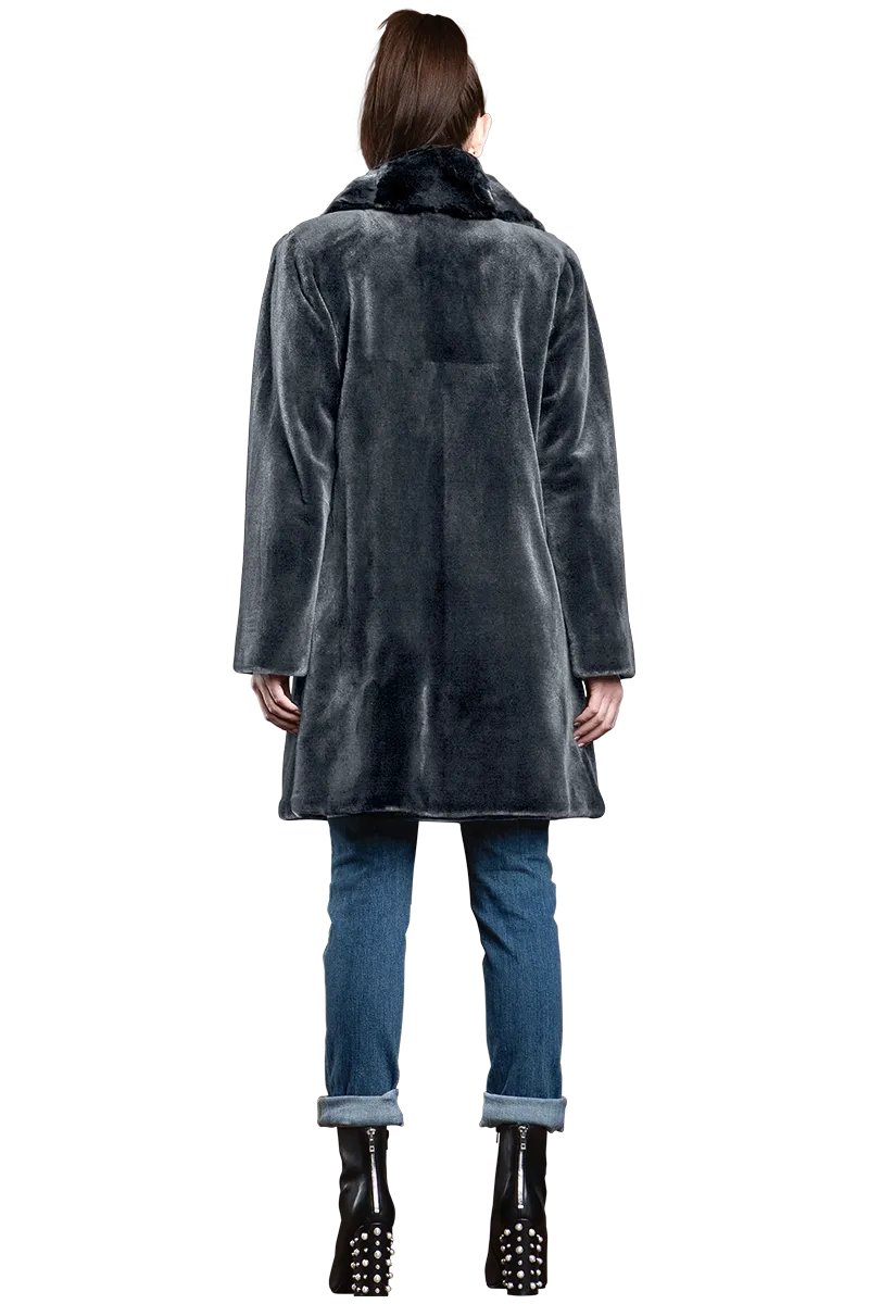 Reversible Fitted Sheared Mid Length Mink Fur Coat - Chinchilla Shawl Collar