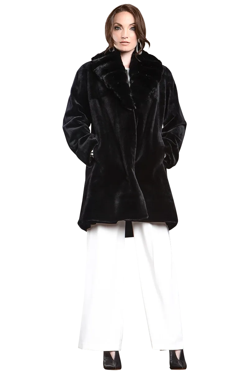 Reversible Fitted Sheared Mid Length Mink Fur Coat - Chinchilla Shawl Collar