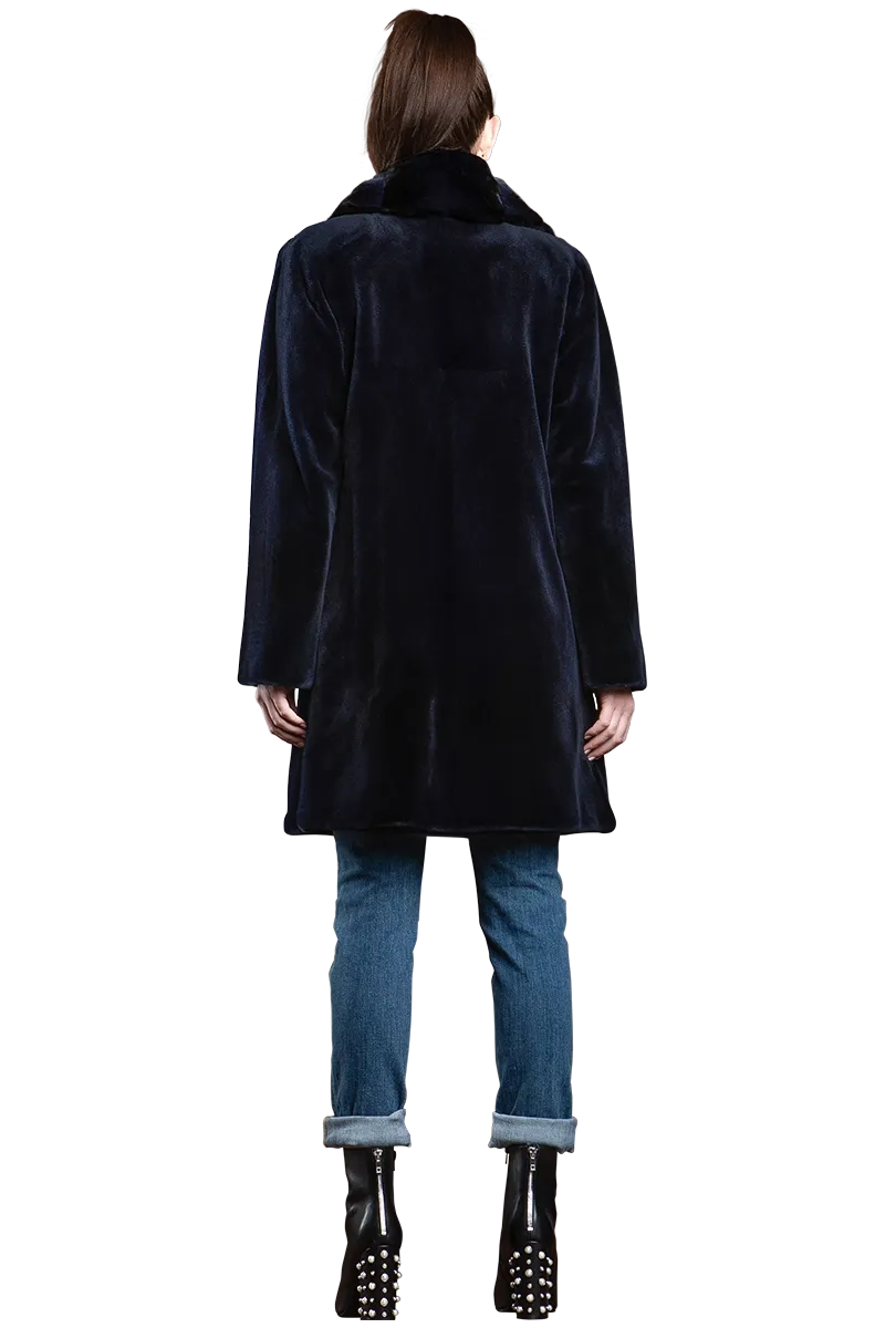 Reversible Fitted Sheared Mid Length Mink Fur Coat - Chinchilla Shawl Collar