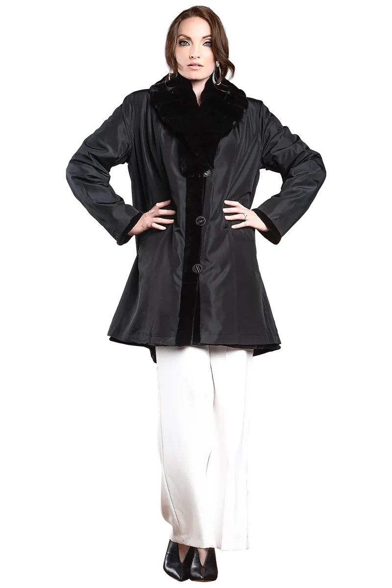 Reversible Fitted Sheared Mid Length Mink Fur Coat - Chinchilla Shawl Collar