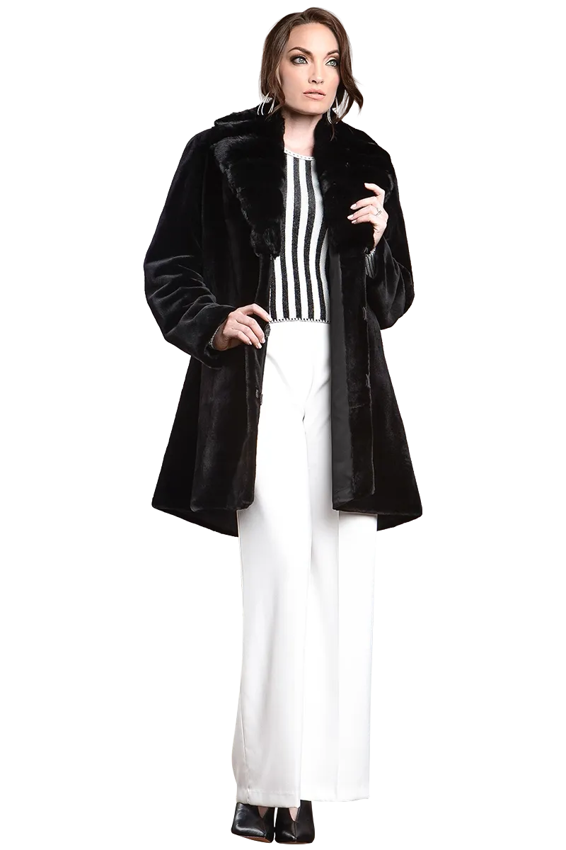 Reversible Fitted Sheared Mid Length Mink Fur Coat - Chinchilla Shawl Collar