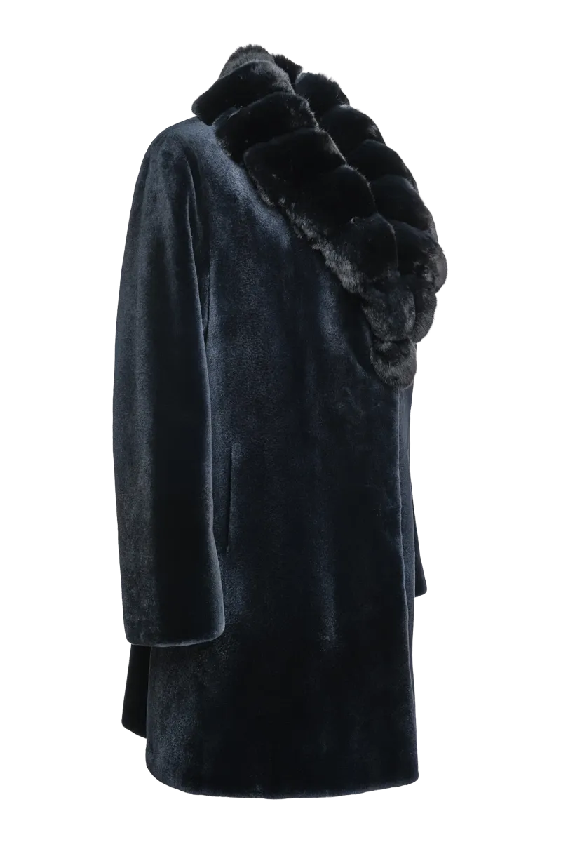 Reversible Fitted Sheared Mid Length Mink Fur Coat - Chinchilla Shawl Collar