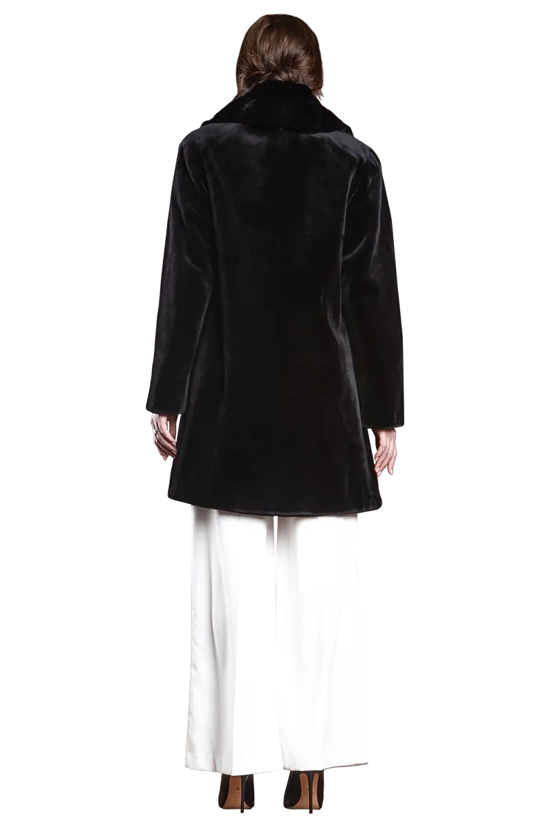 Reversible Fitted Sheared Mid Length Mink Fur Coat - Chinchilla Shawl Collar