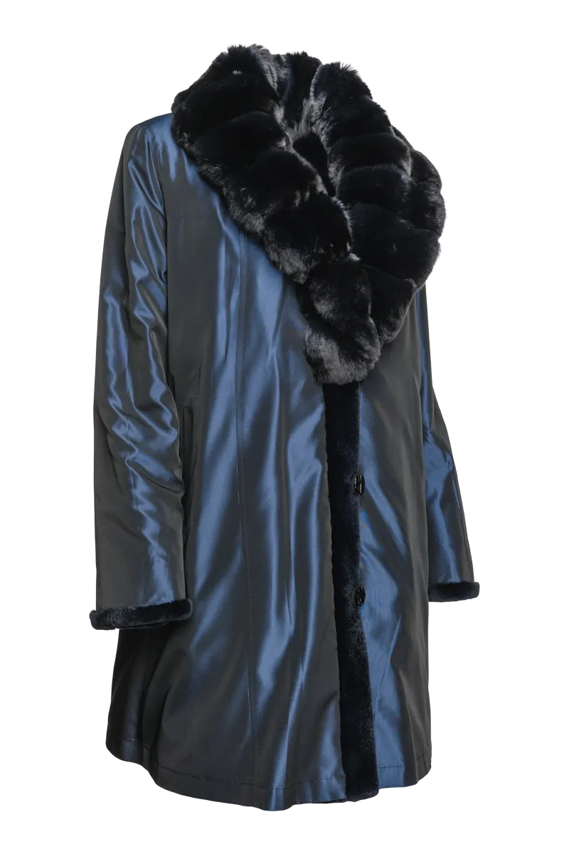 Reversible Fitted Sheared Mid Length Mink Fur Coat - Chinchilla Shawl Collar
