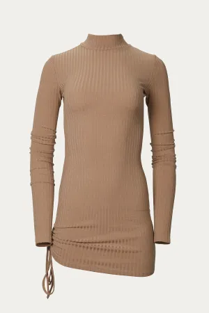 RIBBED-KNIT TURTLENECK MINI DRESS