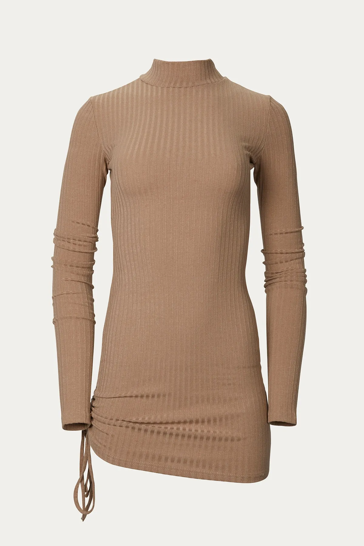 RIBBED-KNIT TURTLENECK MINI DRESS
