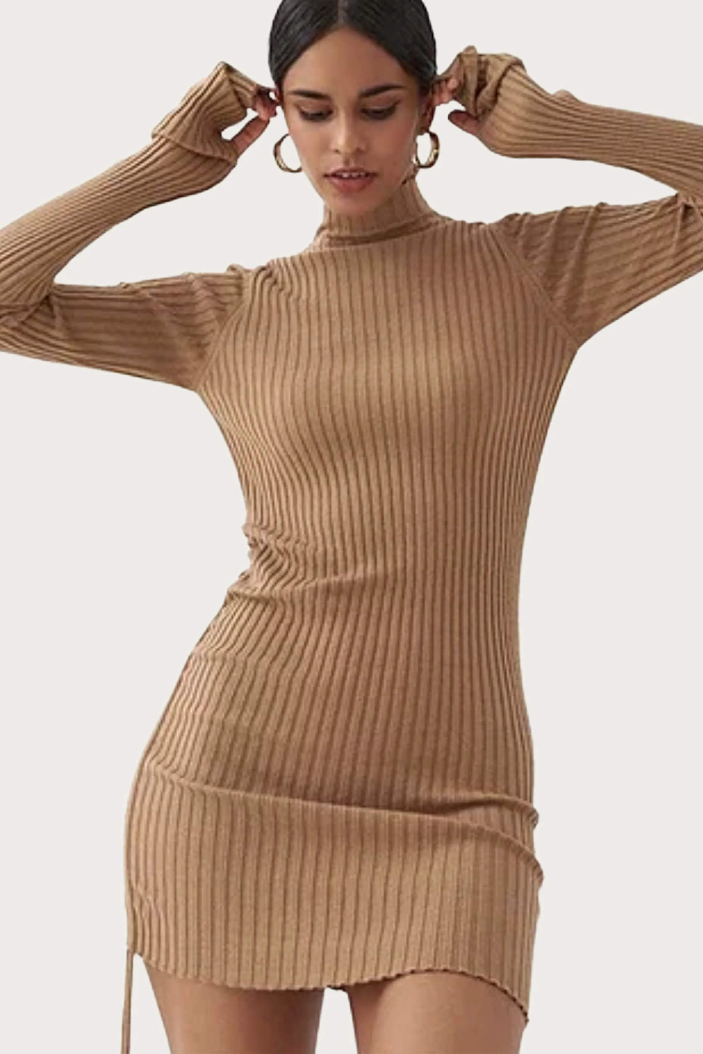 RIBBED-KNIT TURTLENECK MINI DRESS