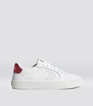 SALVAS White Premium Leather Ice Logo Metallic Red Sneaker Men