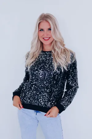Shelby Sequin Pullover - Black