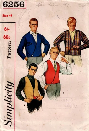 Simplicity 6256 Mens Reversible Waistcoat & Jacket 1960s Vintage Sewing Pattern Size 44 inches