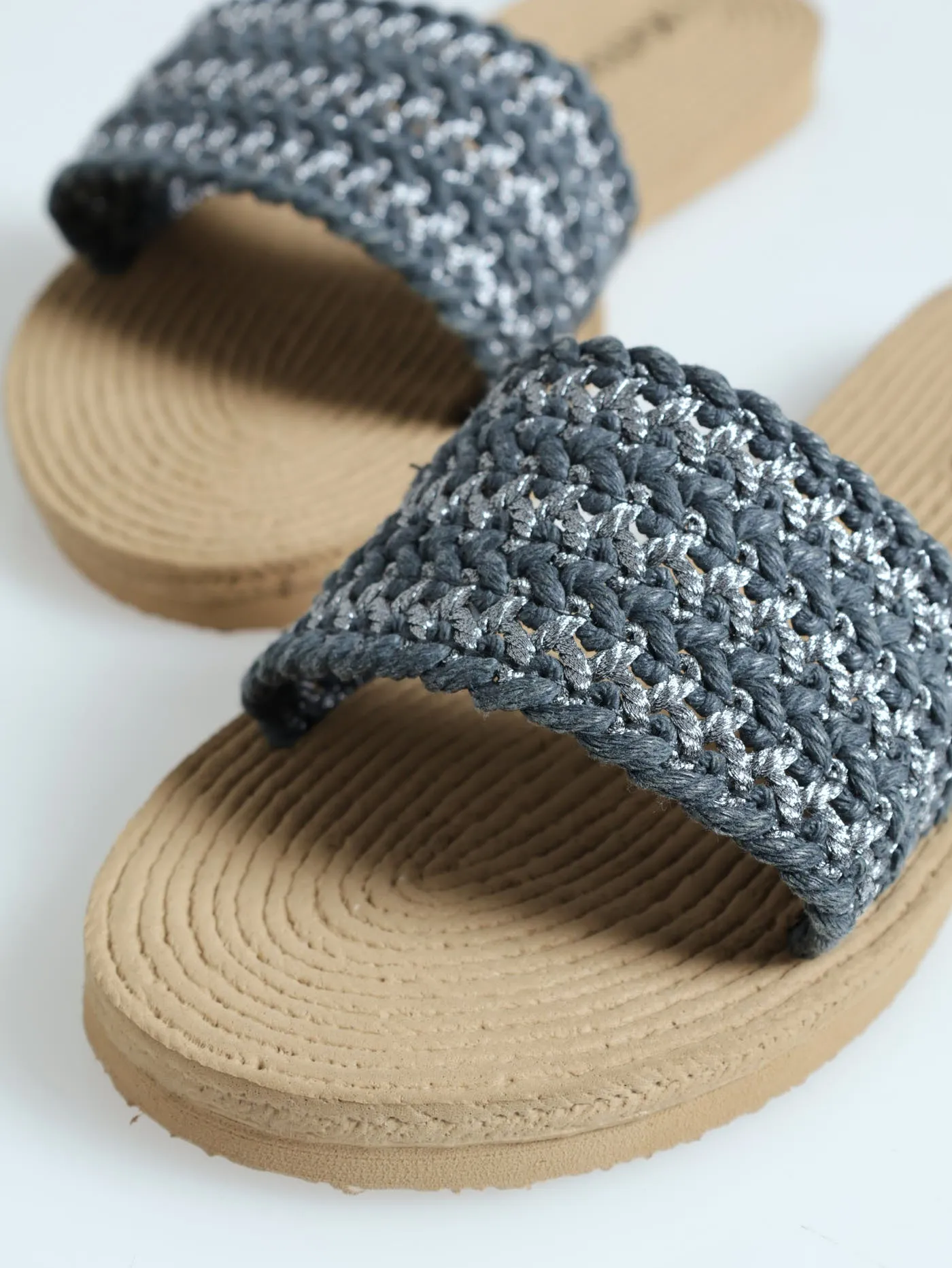 Single Band Mule Sandal - Grey & Pewter
