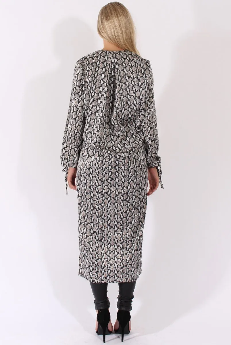 Snake Print Wrap Front Dip Hem Shirt - Kamlyn