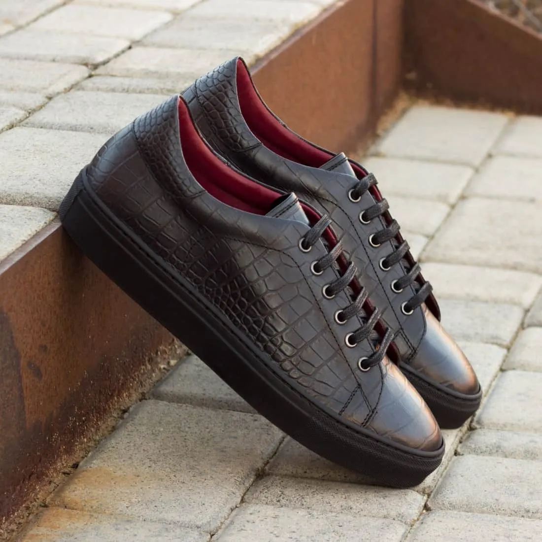 Sneakers Jersey en croco noir - Semelles Noires