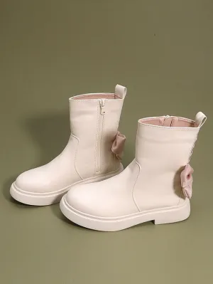 Sweet Lolita Boots Ecru White Bows Round Toe PU Leather Lolita Footwear