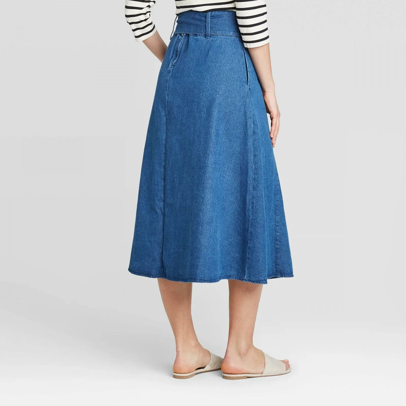 Who What Wear NWT Mid Rise Belted Swing A-Line Midi Skirt Blue 16