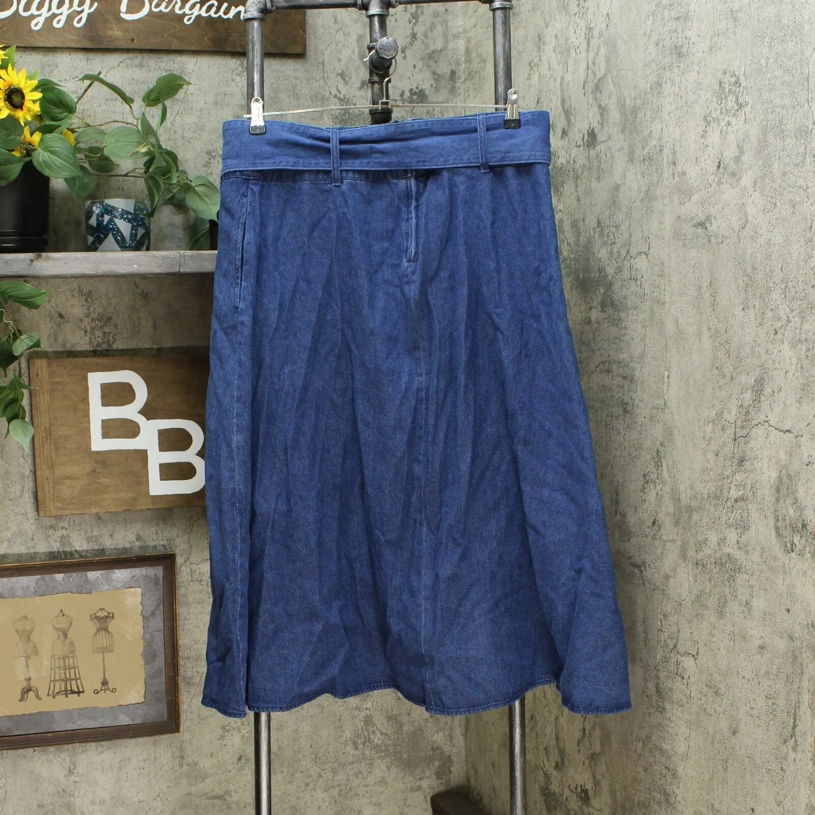 Who What Wear NWT Mid Rise Belted Swing A-Line Midi Skirt Blue 16