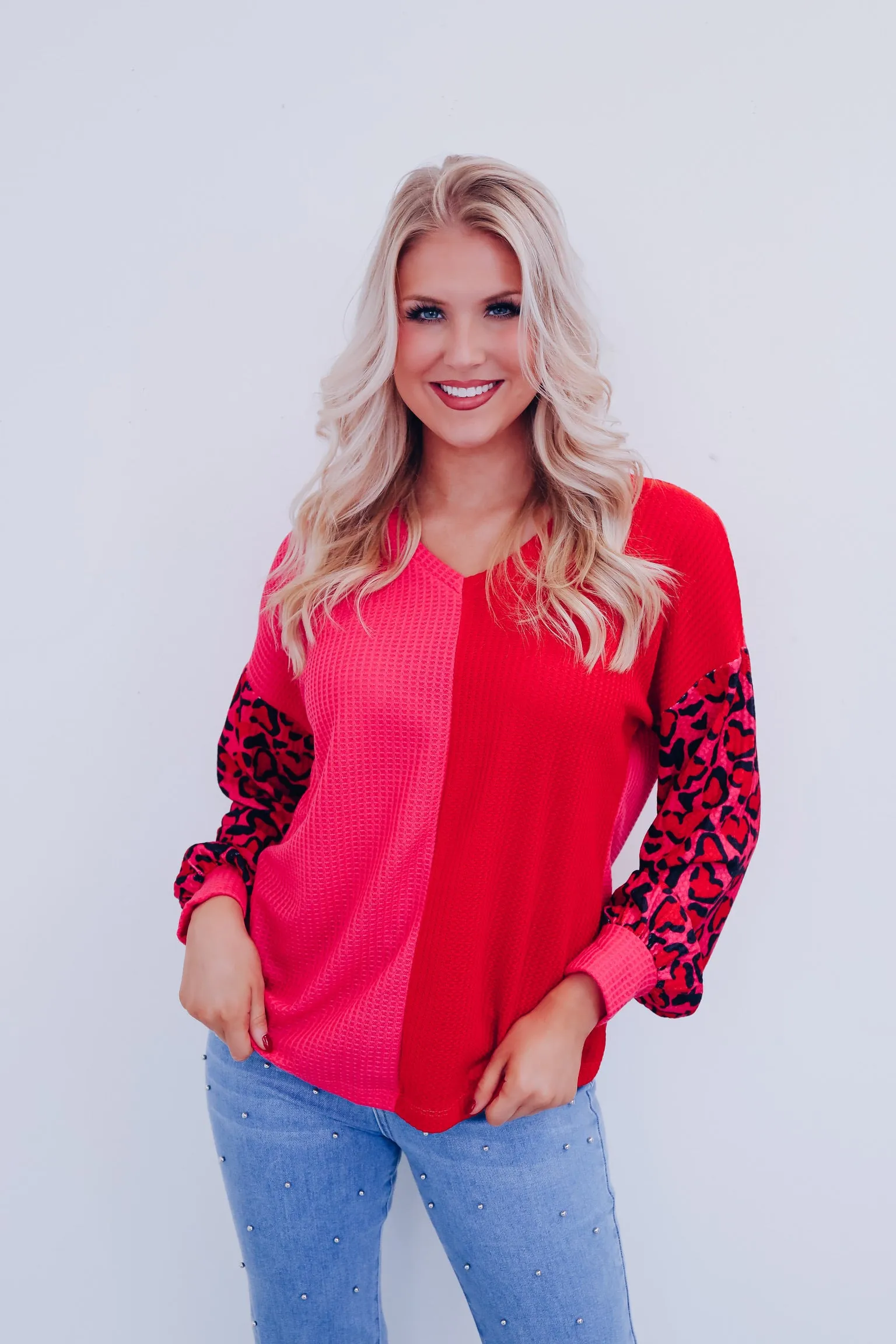 Wild Heart Leopard Sleeve Color Block Top