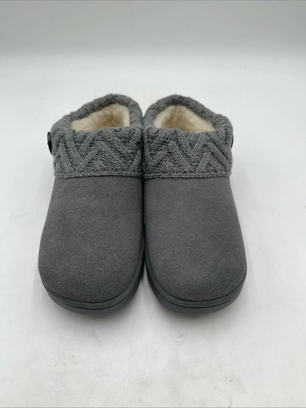 Women’s Clarks Cable Knit Sweater Clogs Dark Grey Size 7M - Very Good