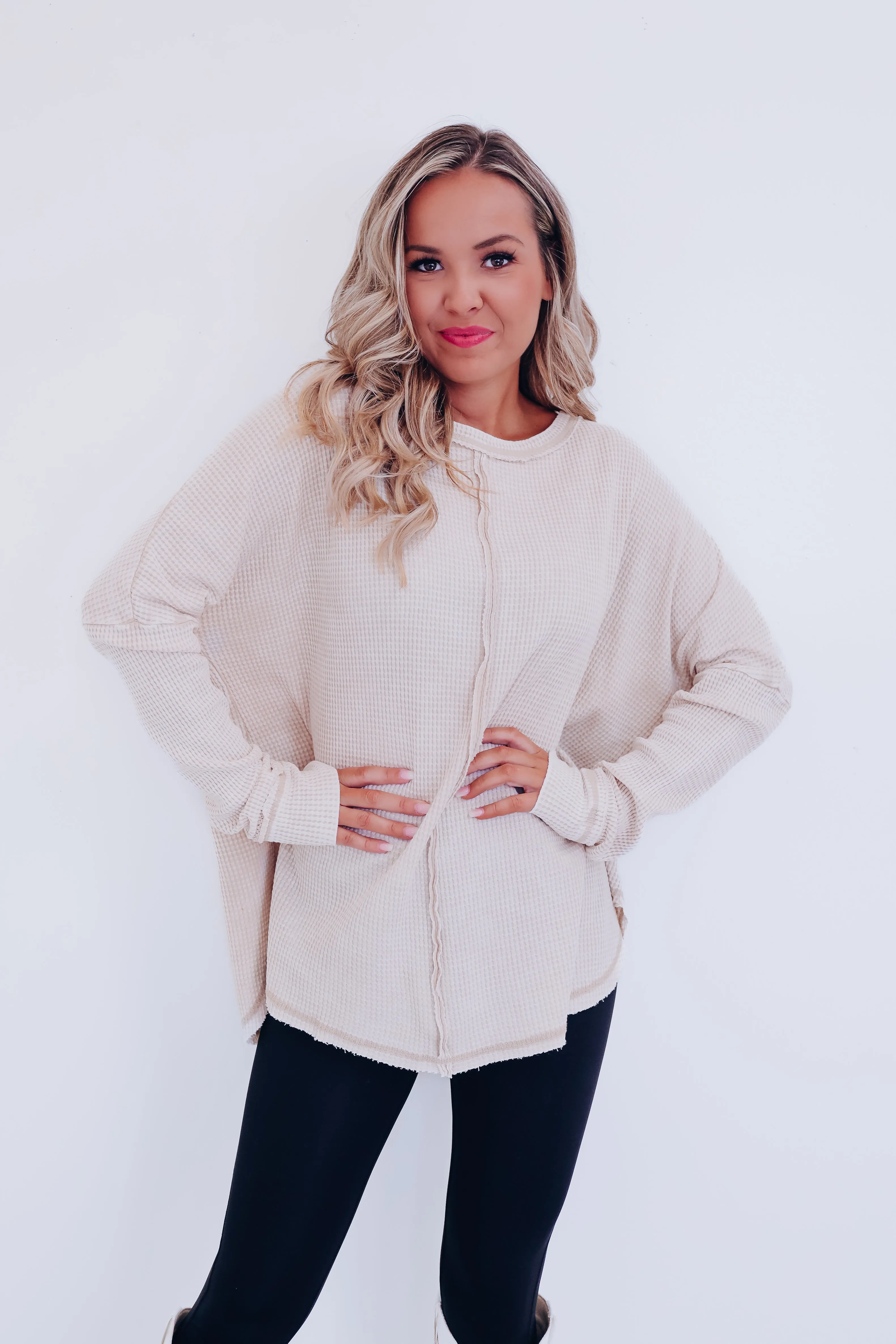 Wrenley Waffle Knit Top - Sand