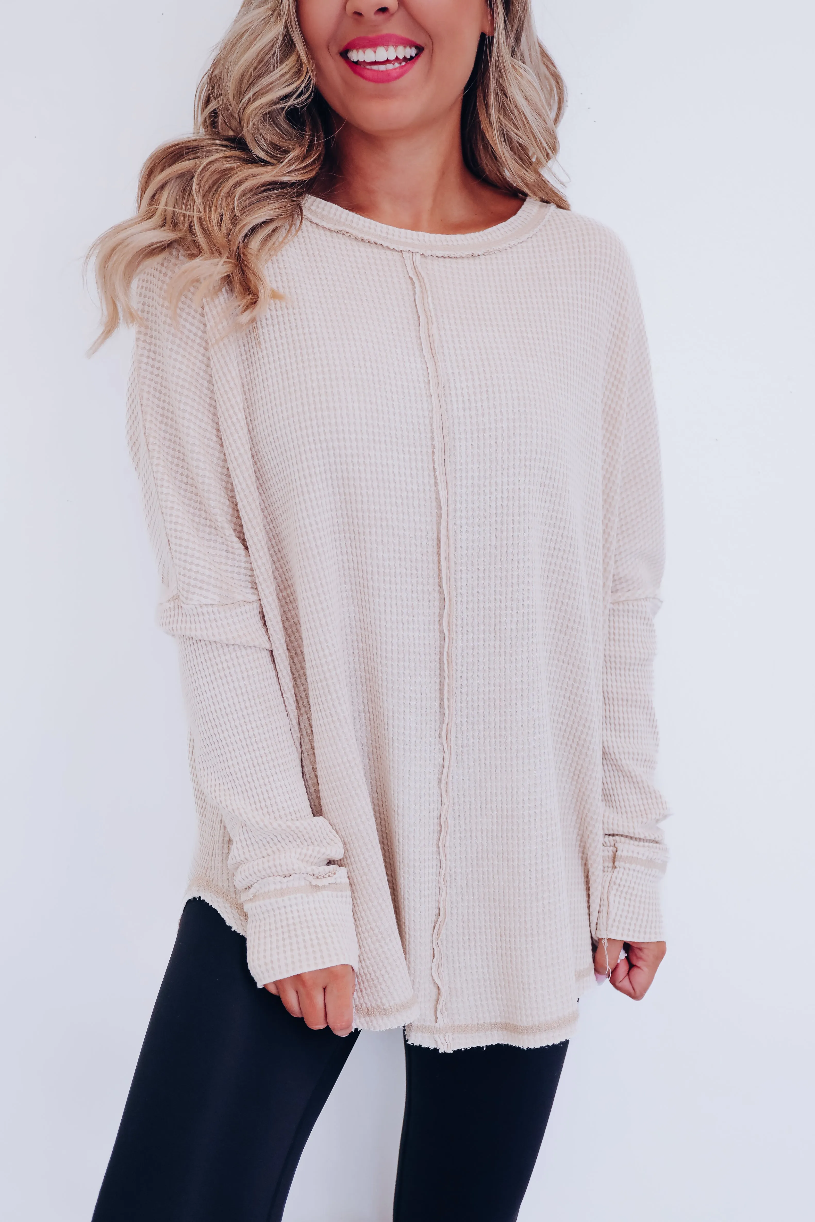 Wrenley Waffle Knit Top - Sand
